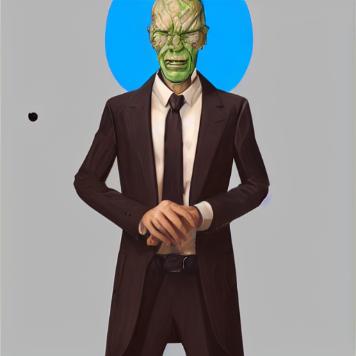 Stable Diffusion prompt: A man in a suit with planet face...
