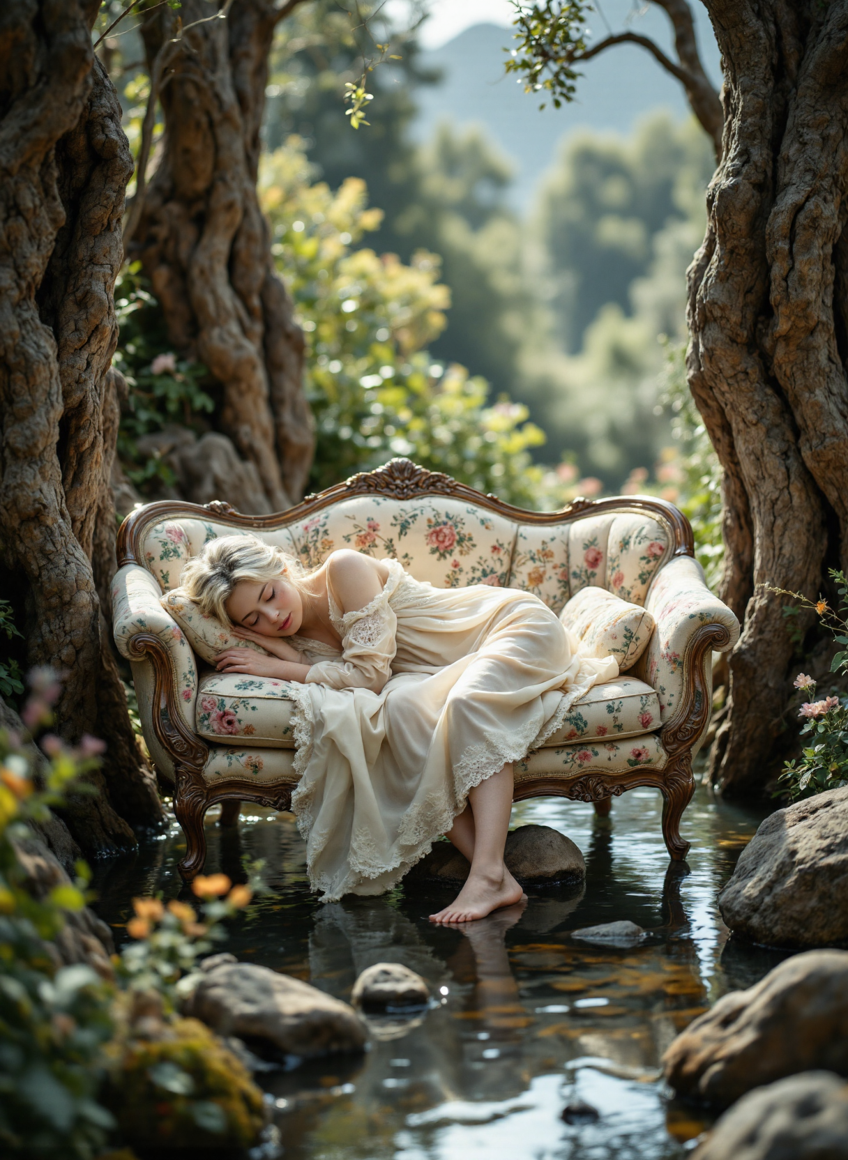 صورة مولدة بالذكاء الاصطناعي: FLUX prompt: The image depicts a serene and whimsical scene whe... (نموذج FLUX - تصميم داخلي)