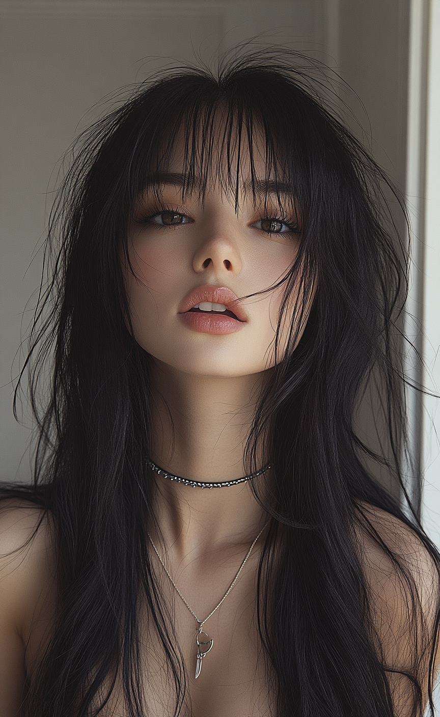 صورة مولدة بالذكاء الاصطناعي: Midjourney prompt: A photo of an Asian girl with long black hair, ban... (نموذج Midjourney - تصوير فوتوغرافي)