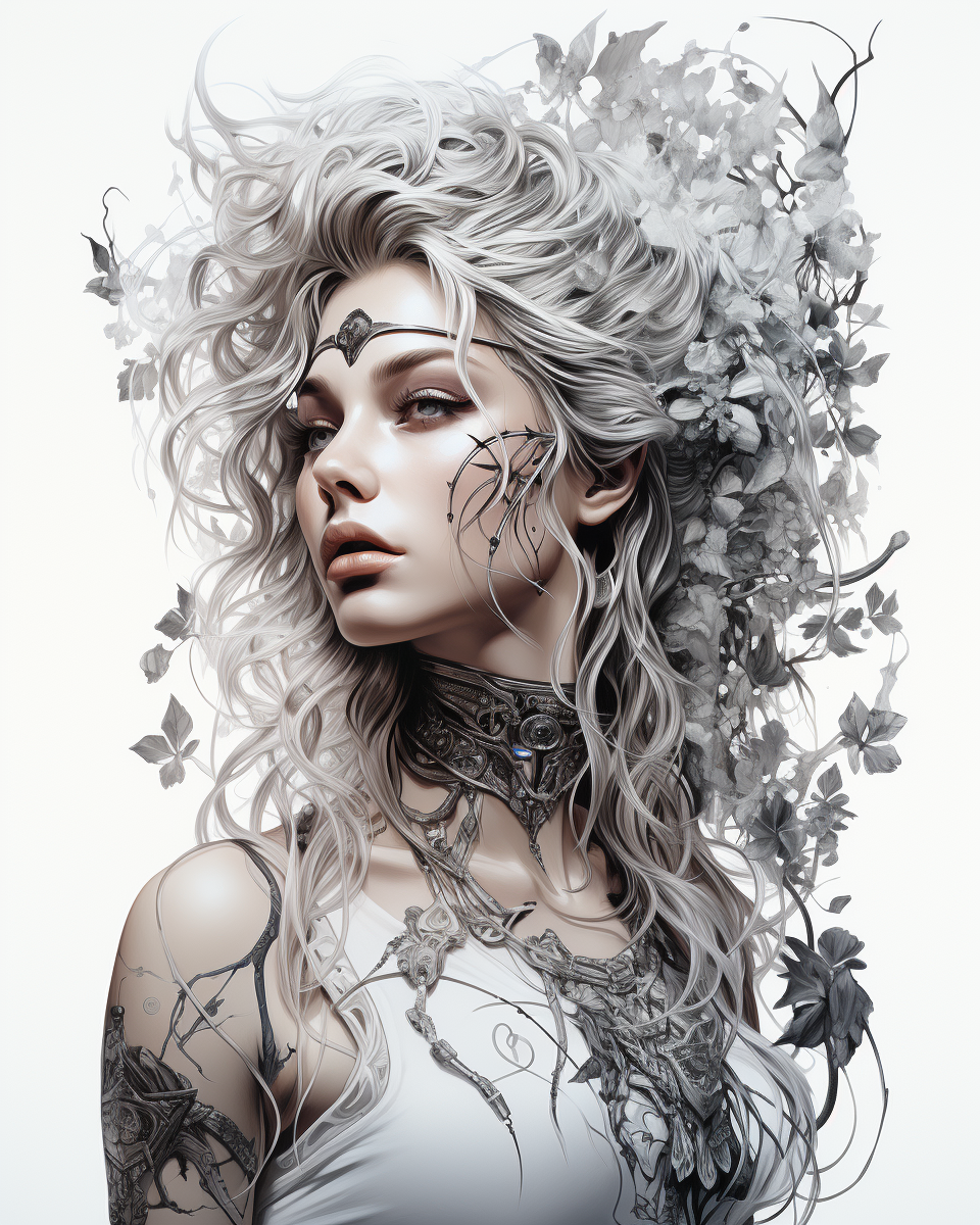 Midjourney prompt: a black and white tattoo on a woman, in the style ... - Midjourney