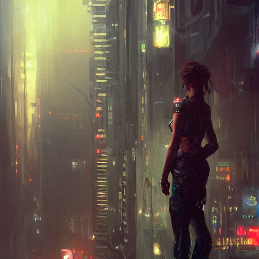 Stable Diffusion prompt: wanderer in a cyberpunk megacity...