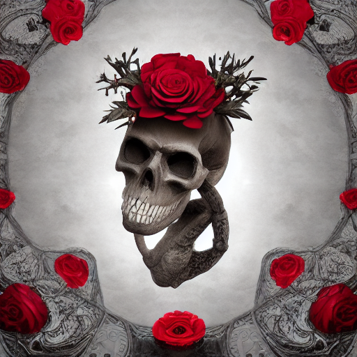Stable Diffusion prompt: skull made of red roses, organic...