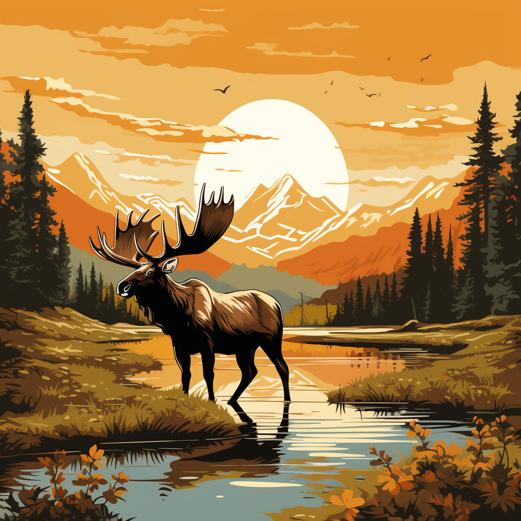 Midjourney prompt: cartoon of grand teton national park with a moose ... - Midjourney