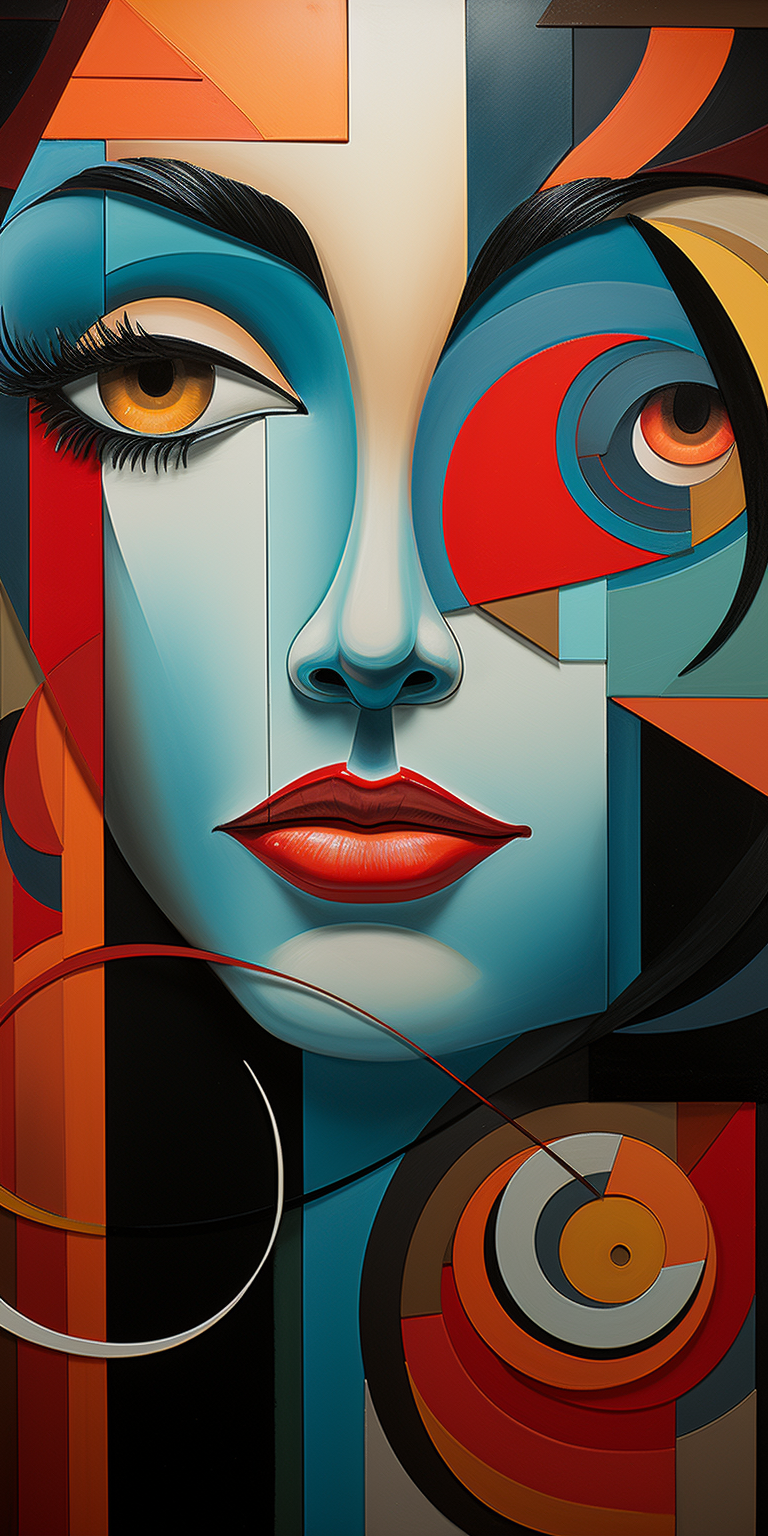 صورة مولدة بالذكاء الاصطناعي: Midjourney prompt: woman's face, pablo picasso, cubism, vibrant color... (نموذج Midjourney - صور شخصية)