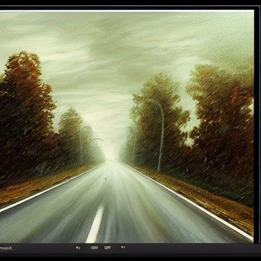 Stable Diffusion prompt: window view from a car on a long...