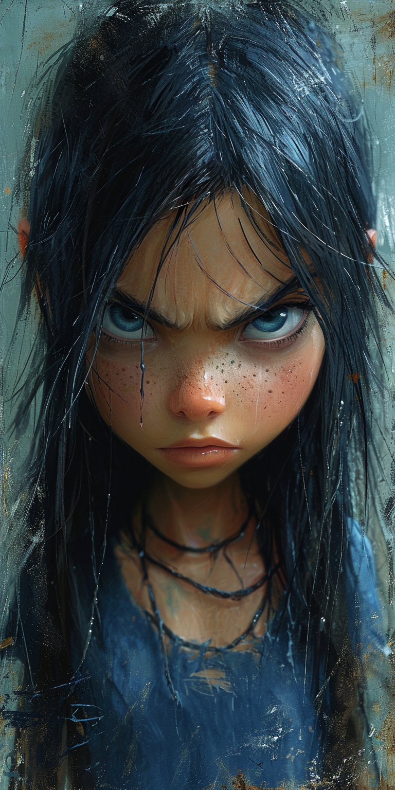 Midjourney prompt: an angry cartoon girl with long hair, in the style... - Midjourney