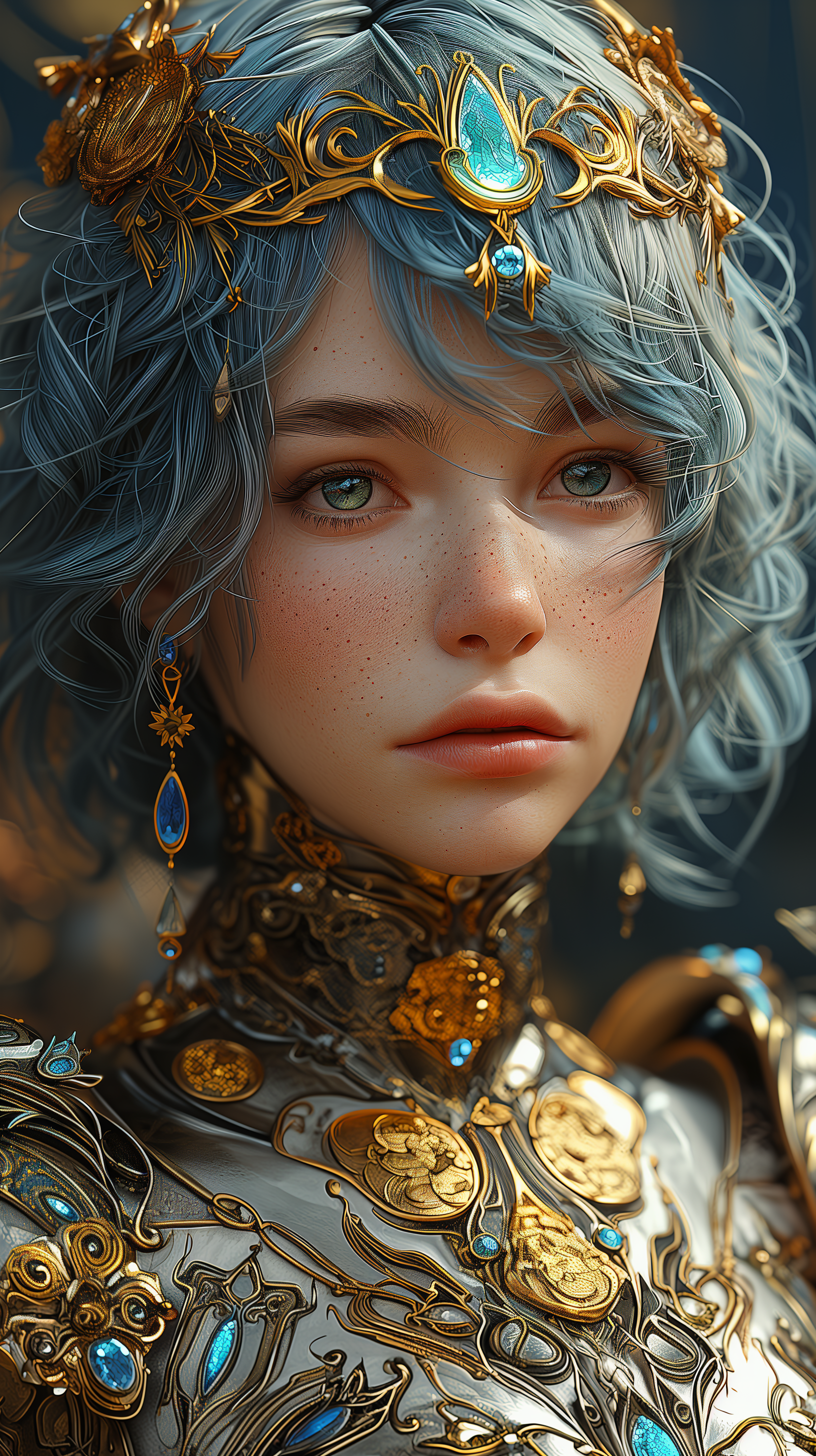 صورة مولدة بالذكاء الاصطناعي: Midjourney prompt: beautiful female warrior, short blue hair, shimmer... (نموذج Midjourney - أنمي)