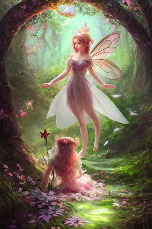 Stable Diffusion prompt: a cute fairy in the dreamy fores...