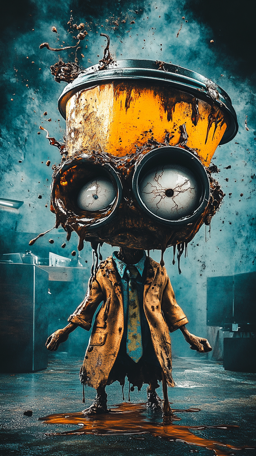 AI generated: Midjourney prompt: A sleep-deprived humanoid creature with a coffee c... (Midjourney - Food & Drink)