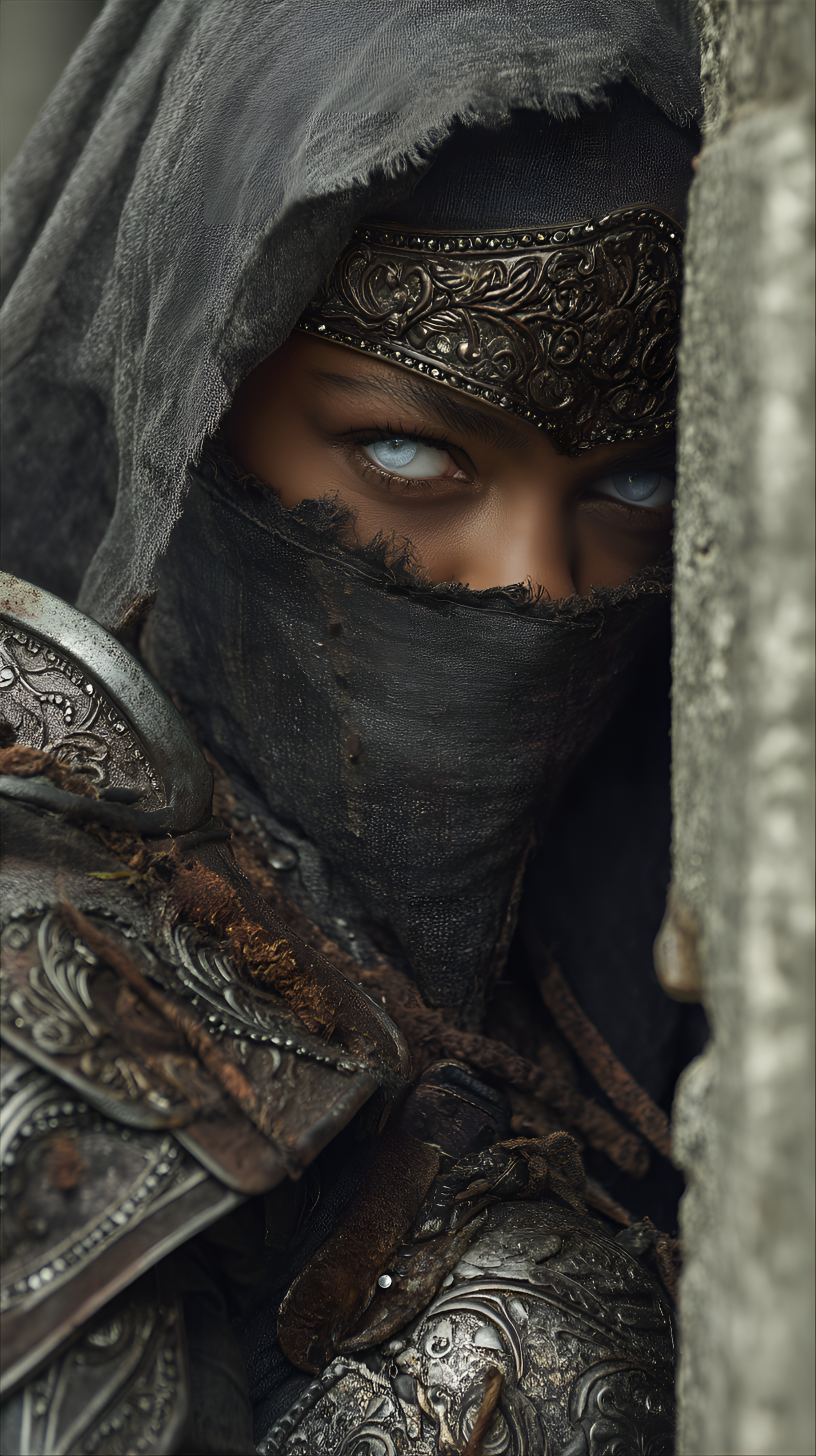 Midjourney prompt: female warrior, young adult, likely Middle Easter... - Midjourney