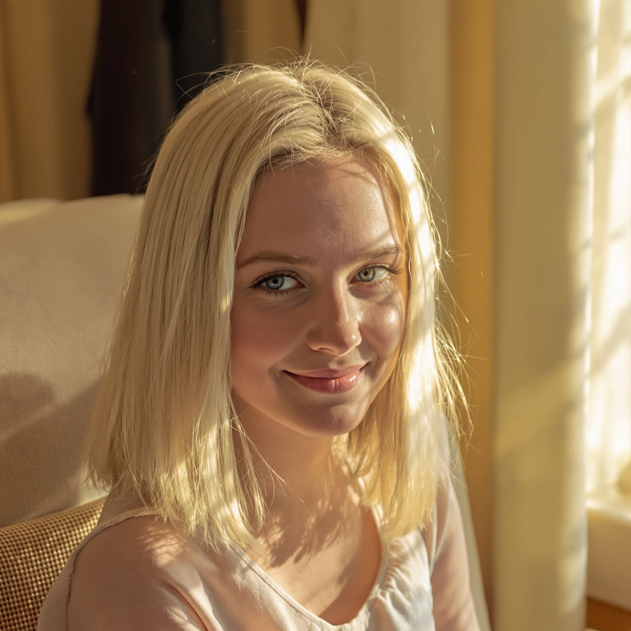 FLUX prompt: A young blonde woman with blue eyes and ligh...