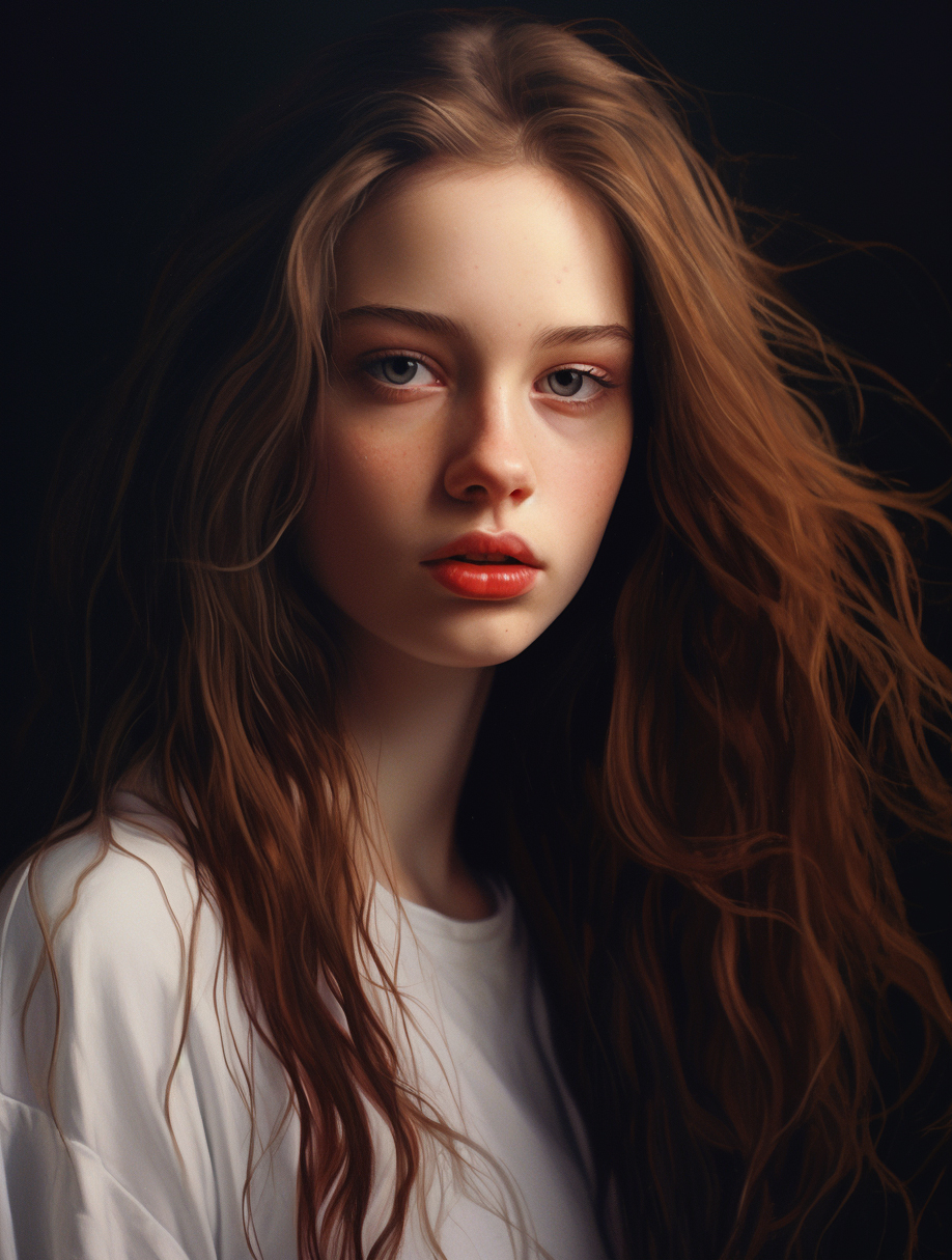 Midjourney prompt: a close up of a person with long hair, a picture, ... - Midjourney