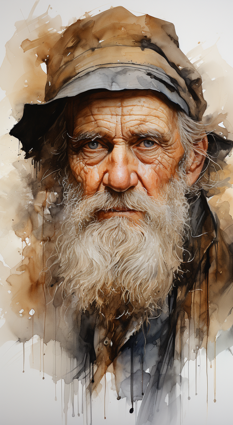 Midjourney prompt: portrait of an elderly man with painted face in go... - Midjourney
