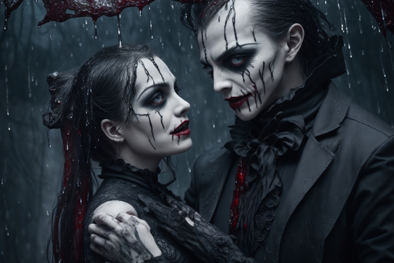 AI generated: Midjourney prompt: jack skellington as a male holding sally, surreal ... (Midjourney - Fashion)