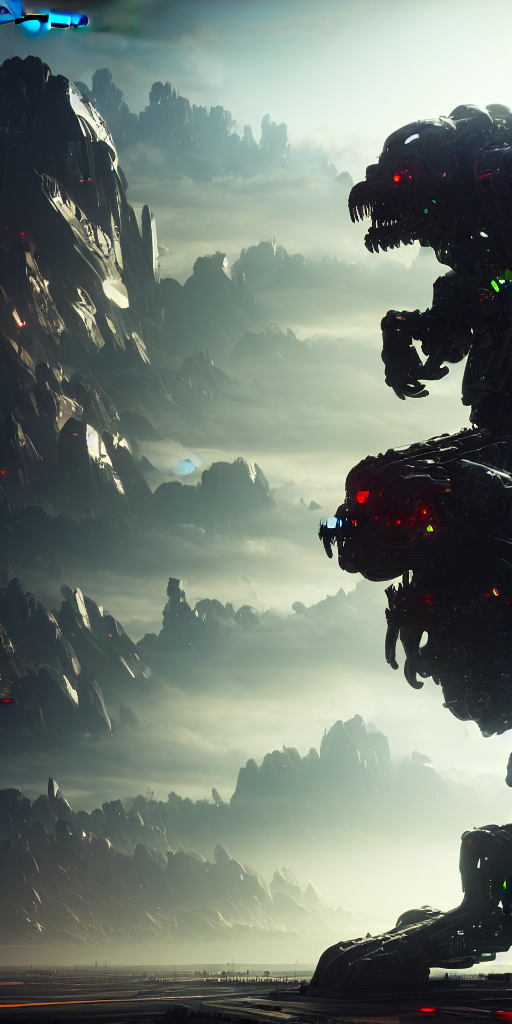 Stable Diffusion prompt: a humongous cyborg monster on th...