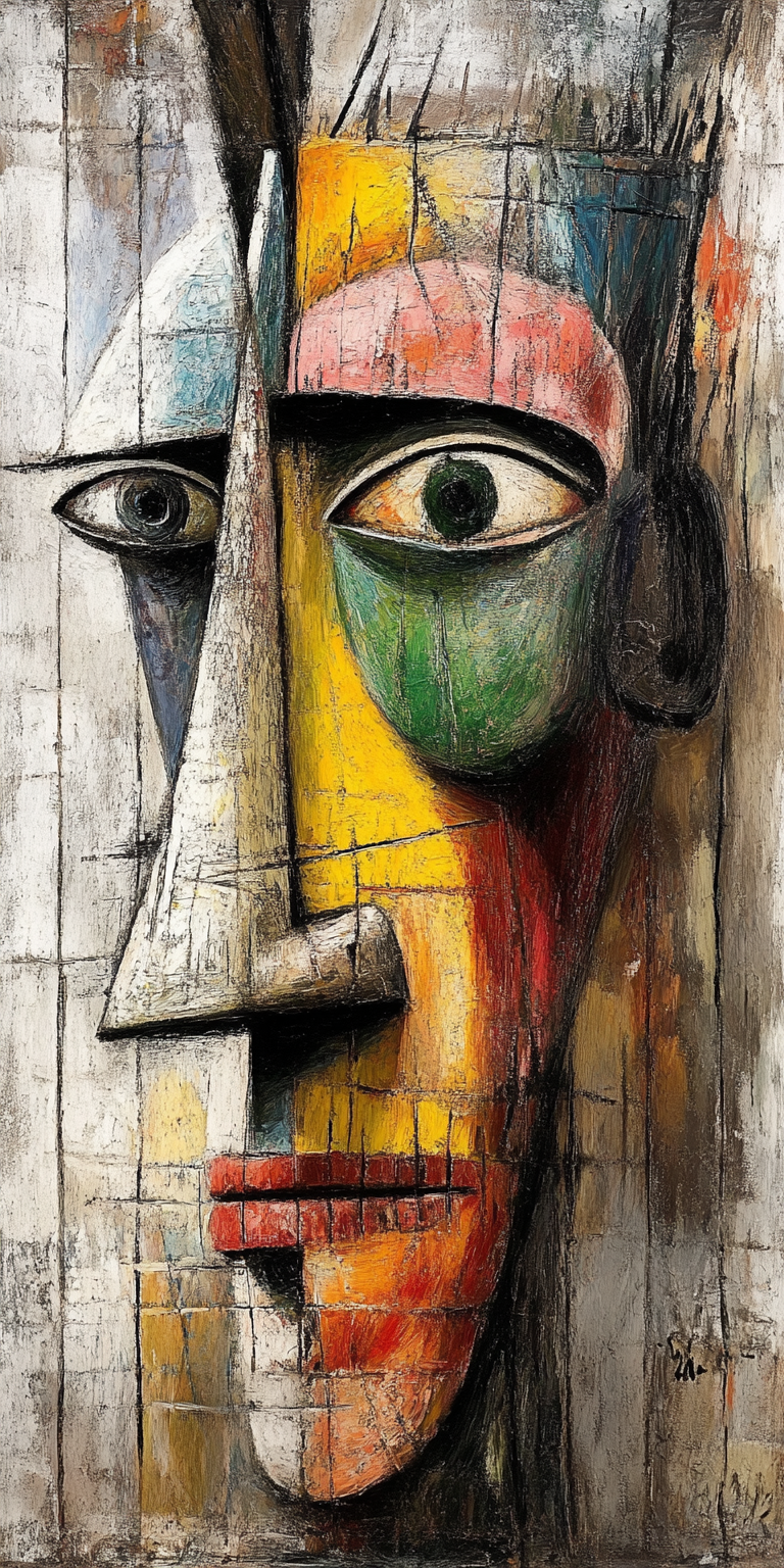 AI generated: Midjourney prompt: woman's face, pable picasso, cubism, vibrant color... (Midjourney - Portraits)