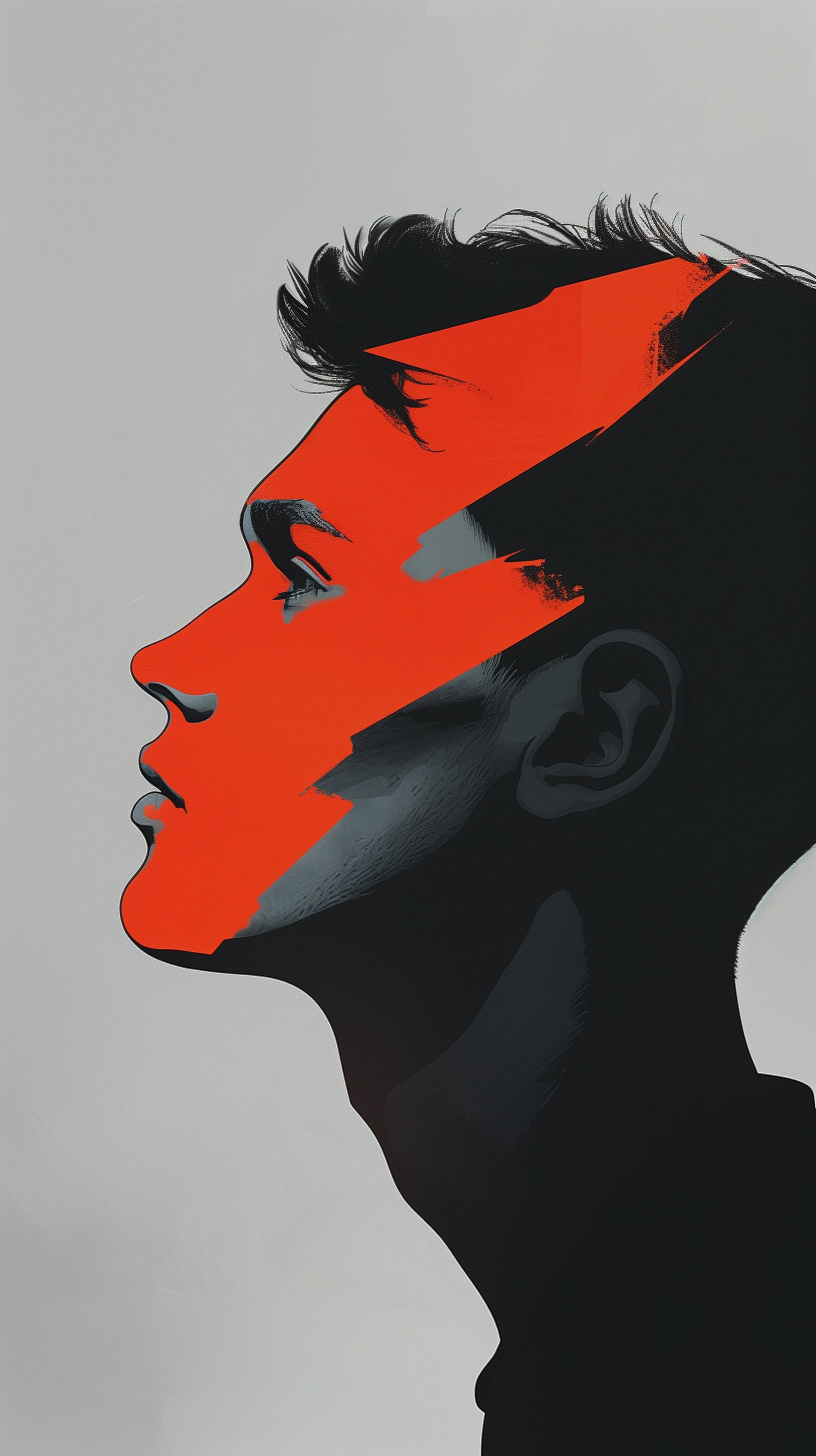 صورة مولدة بالذكاء الاصطناعي: Midjourney prompt: stylized side profile of a young male, illustrated... (نموذج Midjourney - صور شخصية)