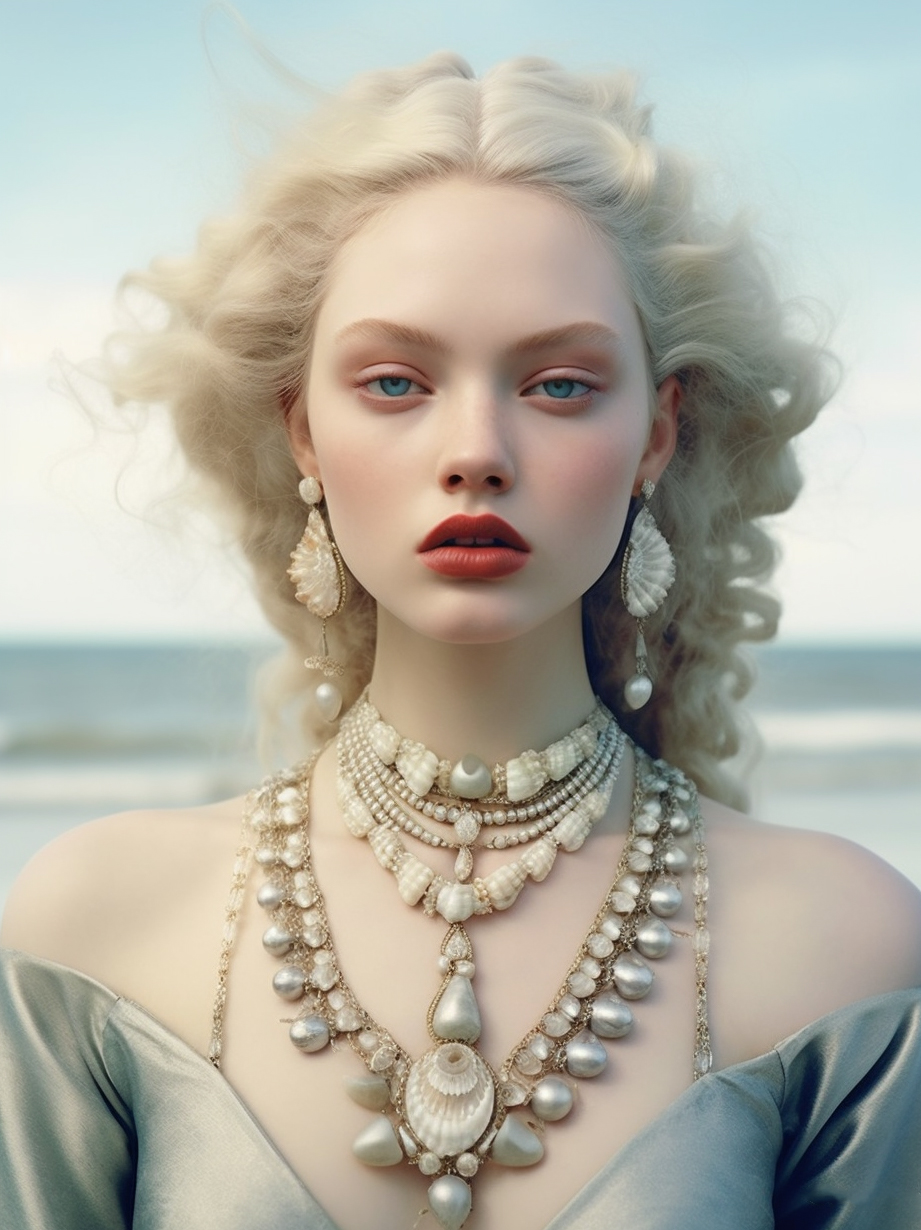 Midjourney prompt: a woman standing on top of a beach next to the oce... - Midjourney