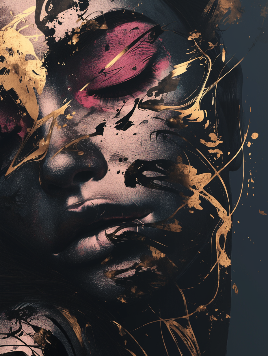 Midjourney prompt: portrait of a woman, body art, black, pink, white,... - Midjourney