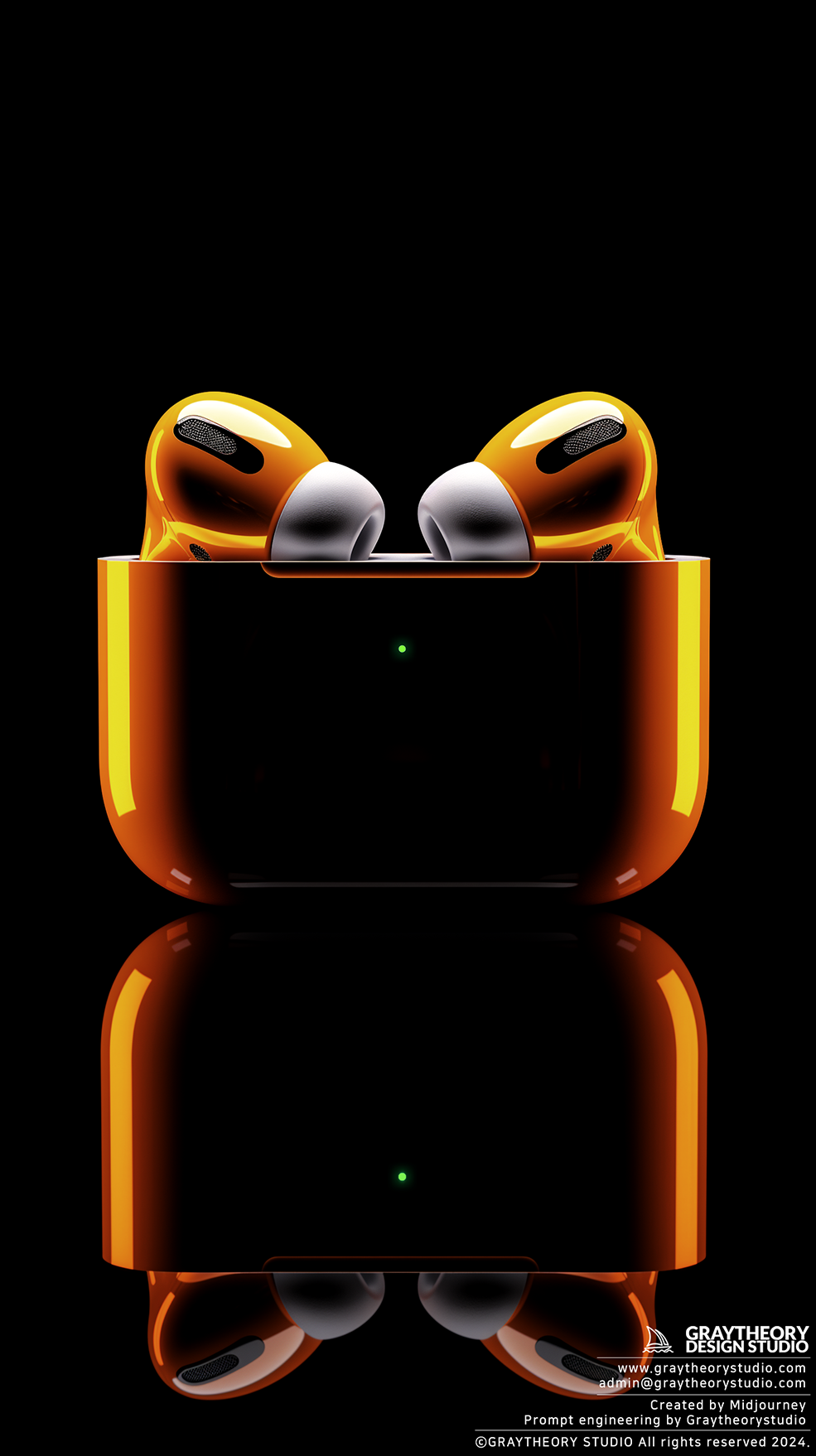 AI generated: Midjourney prompt: Close-up, front shot, Apple Airpod pro, orange col... (Midjourney - Photography)