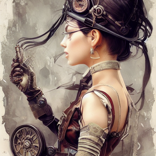 Stable Diffusion prompt: steampunk woman, highly detailed...