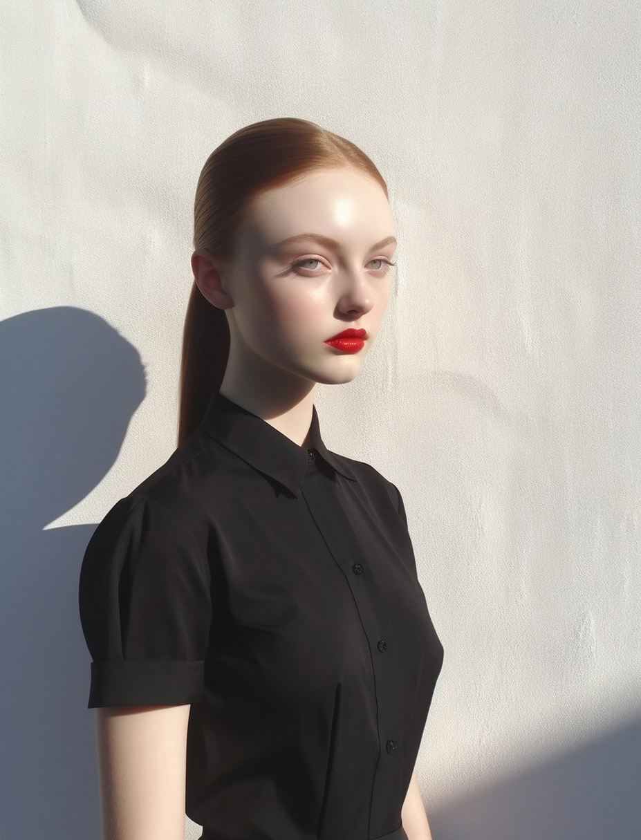 AI generated: Midjourney prompt: a woman standing in front of a white wall, inspire... (Midjourney - Portraits)