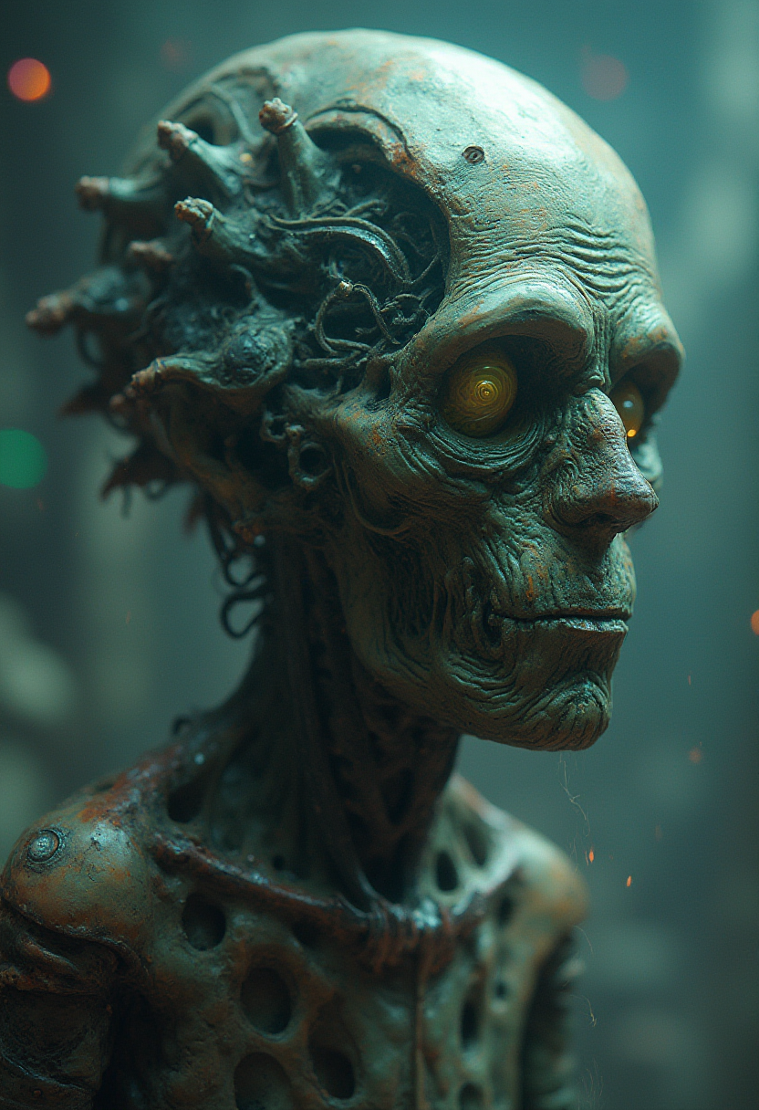 صورة مولدة بالذكاء الاصطناعي: FLUX prompt: rick and morty fused with a lovecraft space astron... (نموذج FLUX - صور شخصية)
