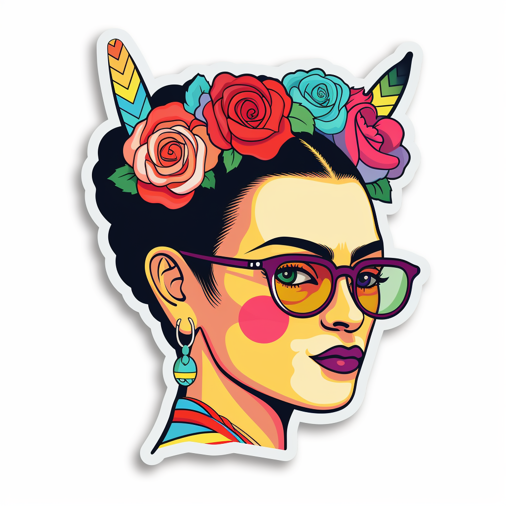 صورة مولدة بالذكاء الاصطناعي: Midjourney prompt: stickers of a cool [Frida Kahlo] in [Frida Kahlo] ... (نموذج Midjourney - أنمي)