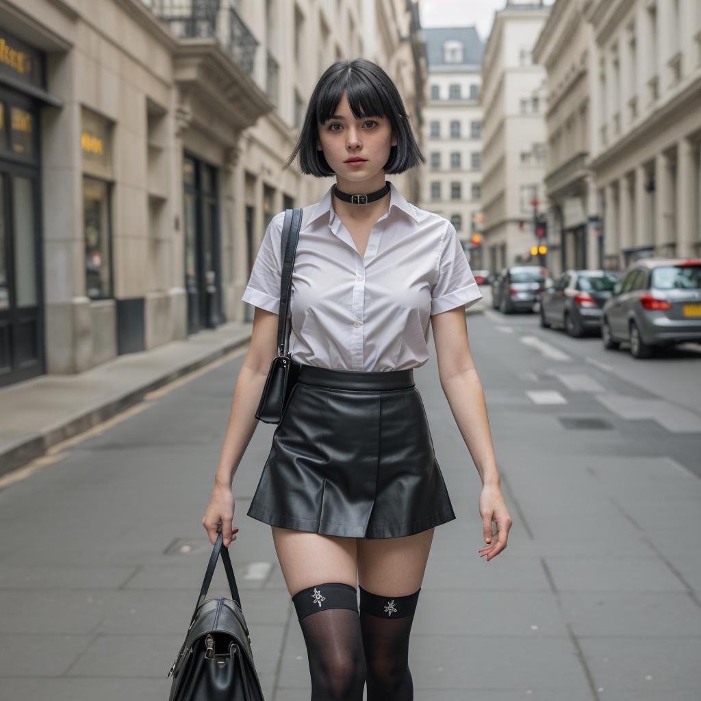 AI generated: Deliberate prompt: a hot girl walking down the street , wearing a sho... (Deliberate - Portraits)