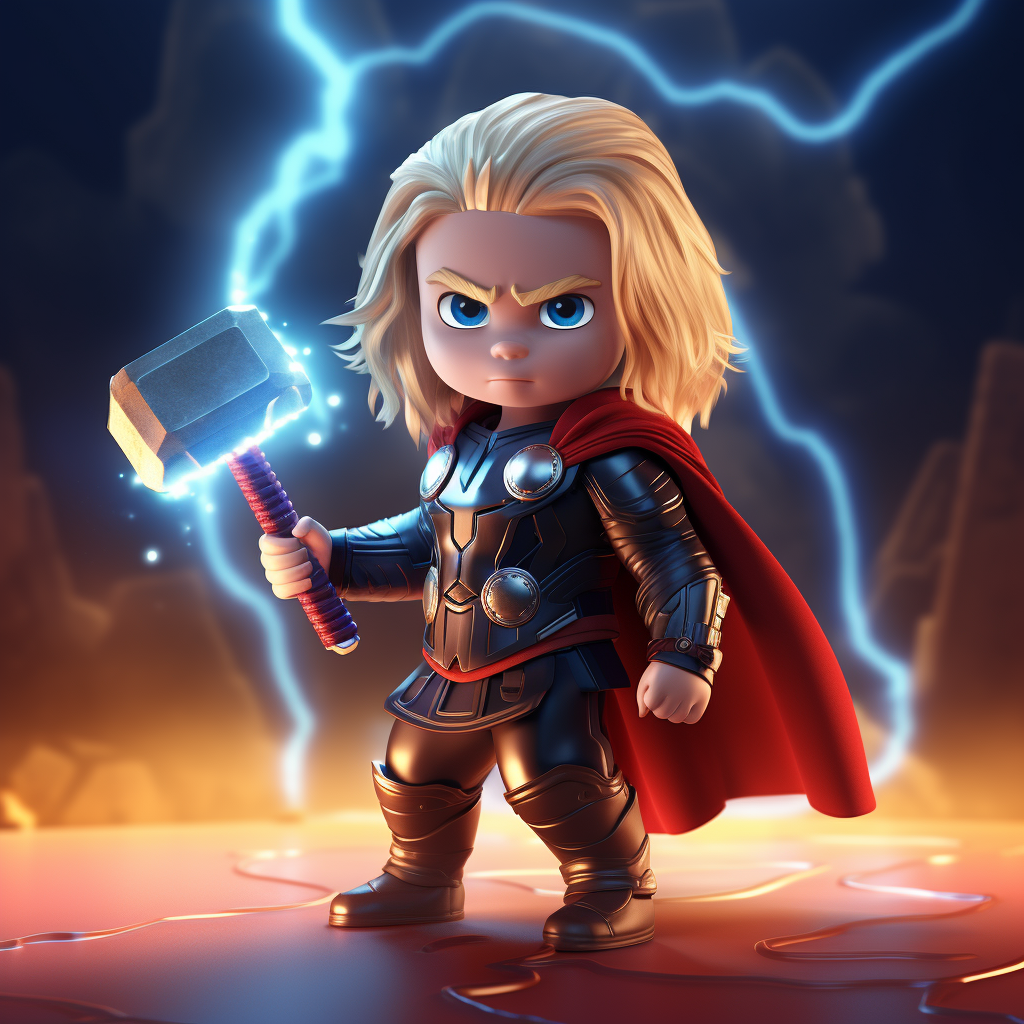 AI generated: Midjourney prompt: Marvel hero baby Thor, lighting hammer in right ha... (Midjourney - Character Design)