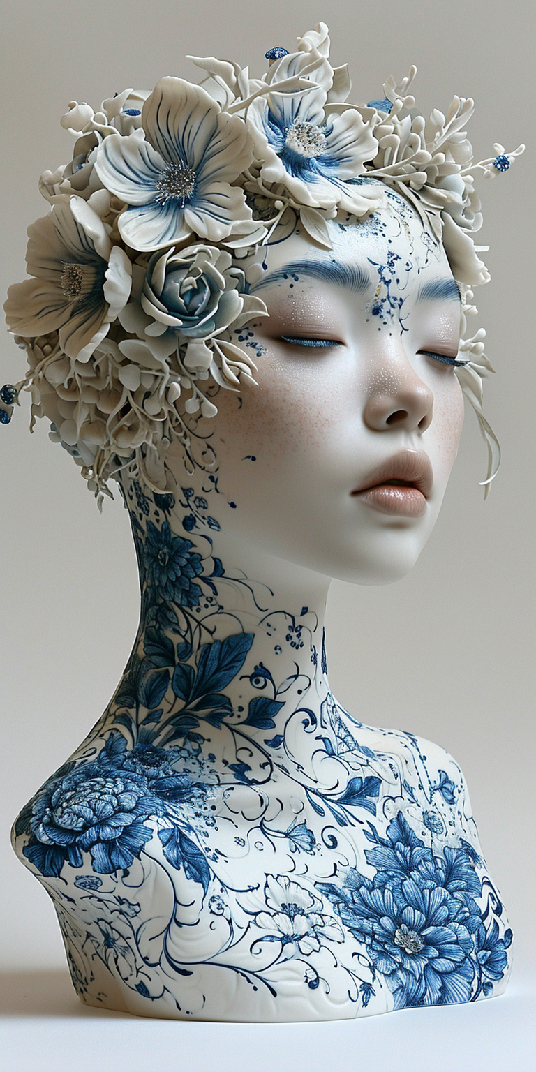 Midjourney prompt: a woman made out of porcelain, in the style of bal... - Midjourney