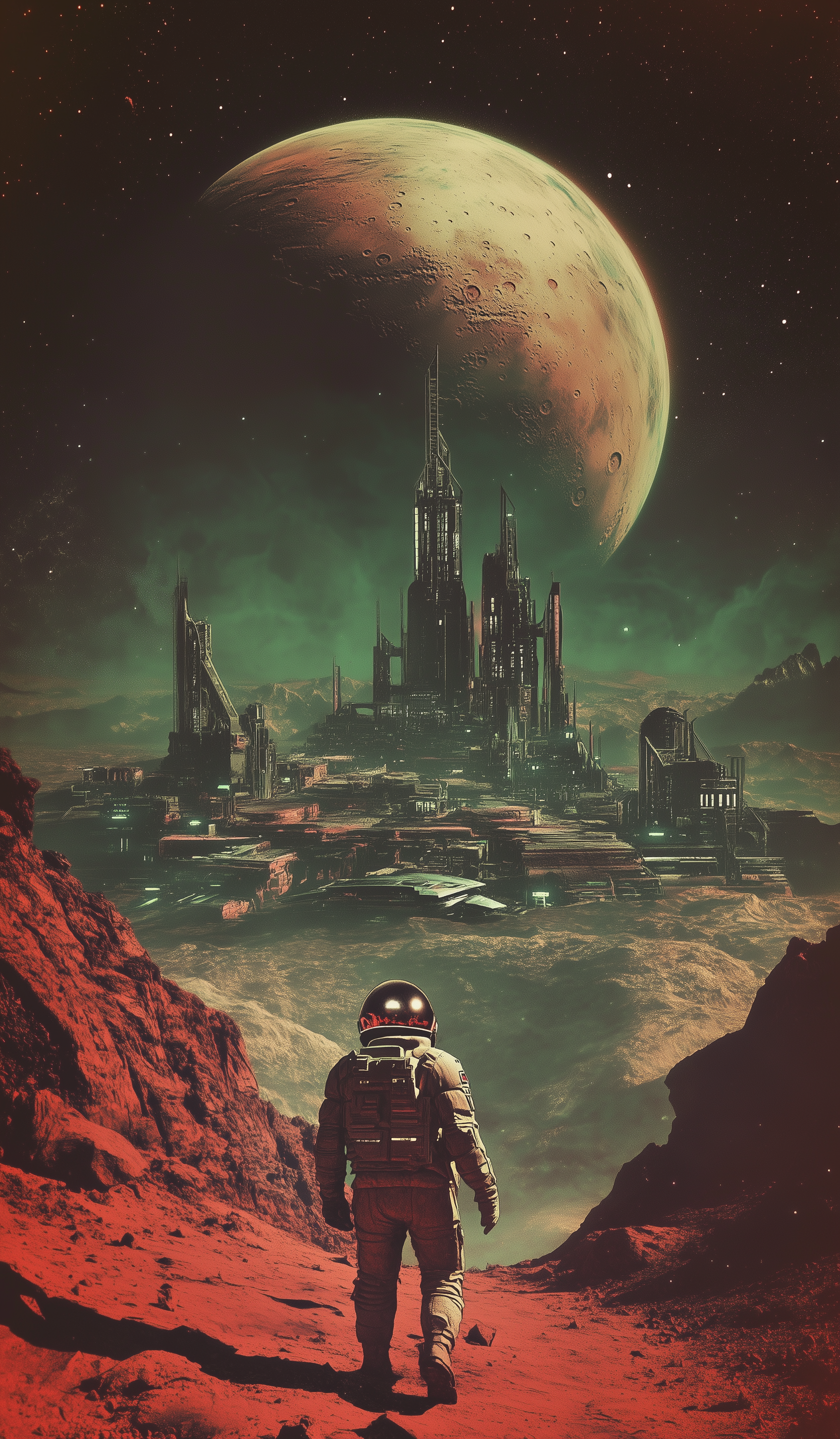 صورة مولدة بالذكاء الاصطناعي: Midjourney prompt: A male astronaut in space, flying towards the plan... (نموذج Midjourney - فن مفاهيمي)