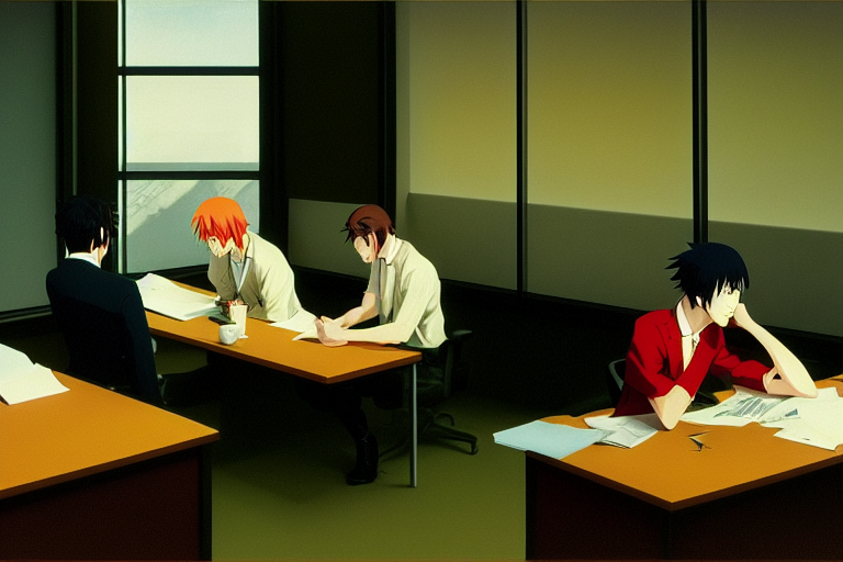 Stable Diffusion prompt: anime key visual of three worker...