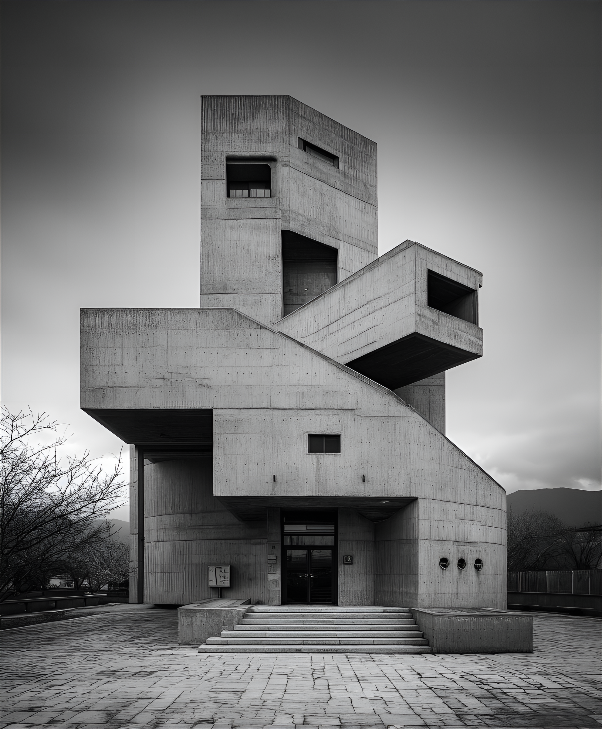 brutalist minimalist architecture soft daylight concrete