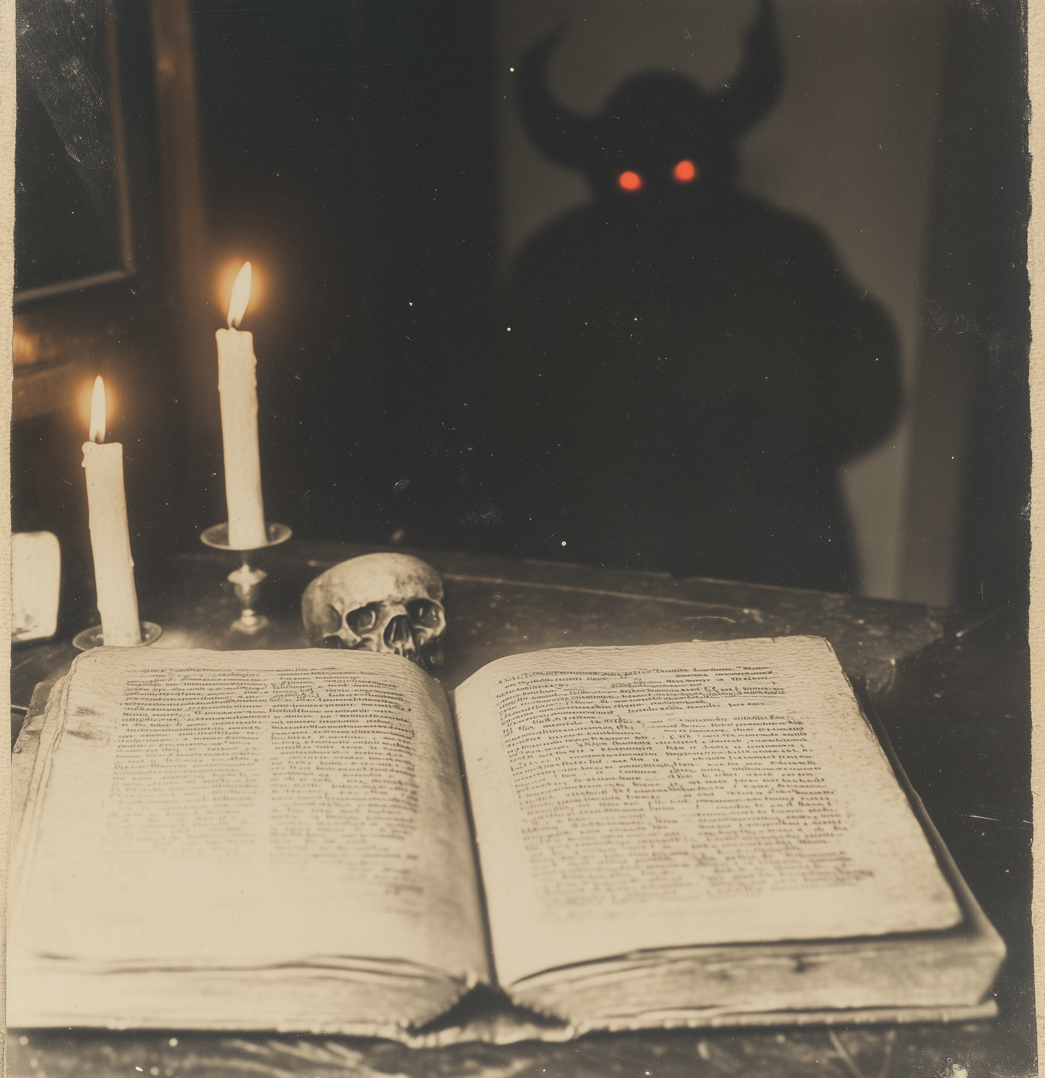 صورة مولدة بالذكاء الاصطناعي: Midjourney prompt: A vintage photograph of an open book on a table, w... (نموذج Midjourney - فن مفاهيمي)