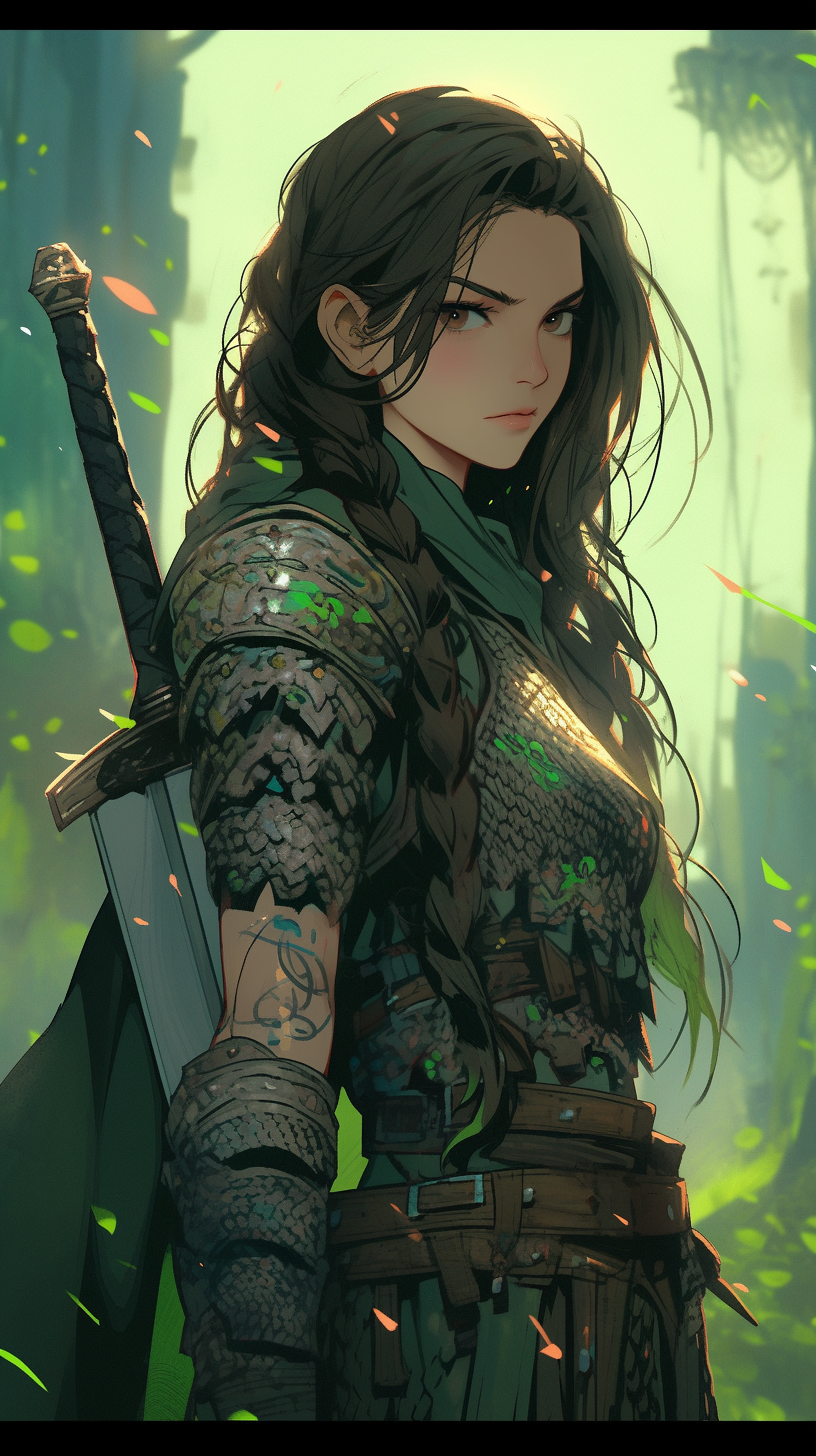 AI generated: Midjourney prompt: A picture of a strong and confident woman holding ... (Midjourney - Anime)