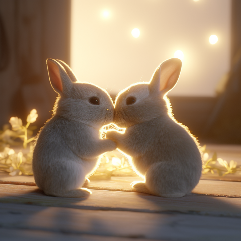 AI generated: Bunnies kissing (Midjourney - Character Design)