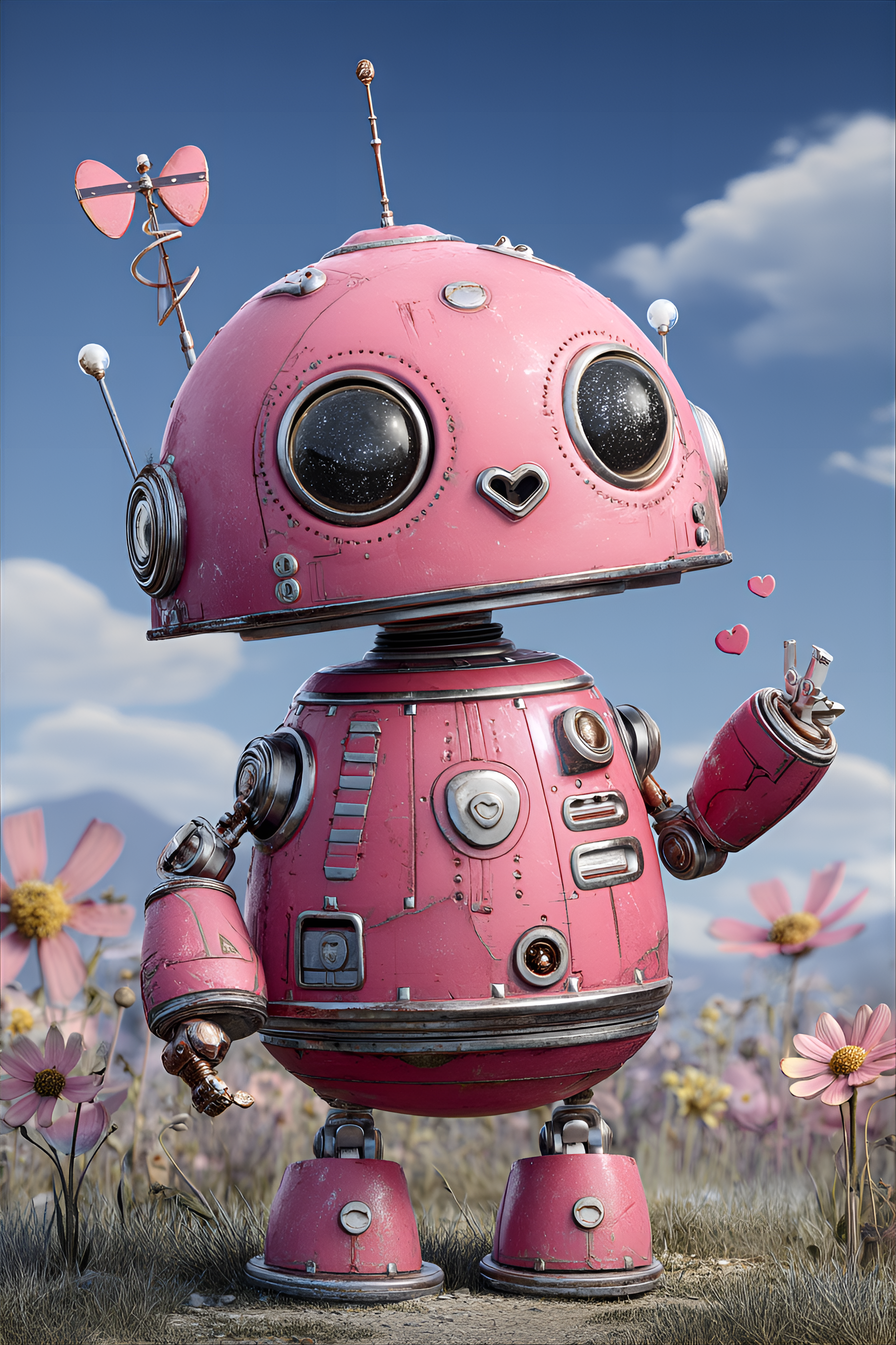 AI generated: Midjourney prompt: funny caricature, cheerful robot, 2 years old, cut... (Midjourney - Concept Art)