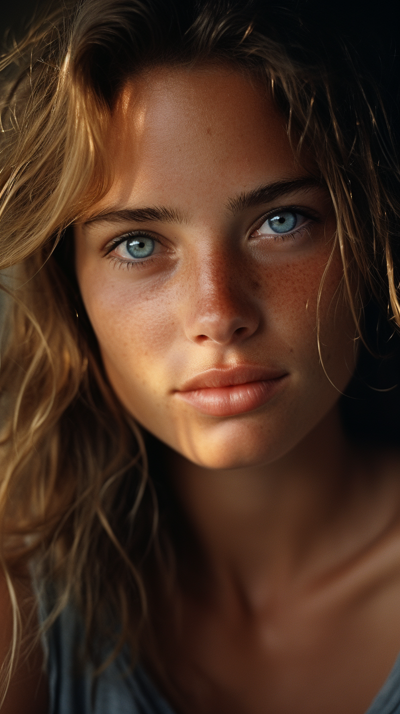 AI generated: Midjourney prompt: focus on the nose, sharp nose, A captivating portr... (Midjourney - Portraits)