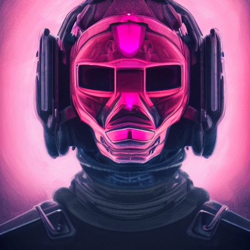 Stable Diffusion prompt: profile portrait, helmet lion cy...