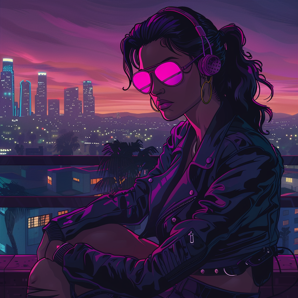 AI generated: Midjourney prompt: A synthwave girl in Los Angeles at night, Synthwav... (Midjourney - Character Design)
