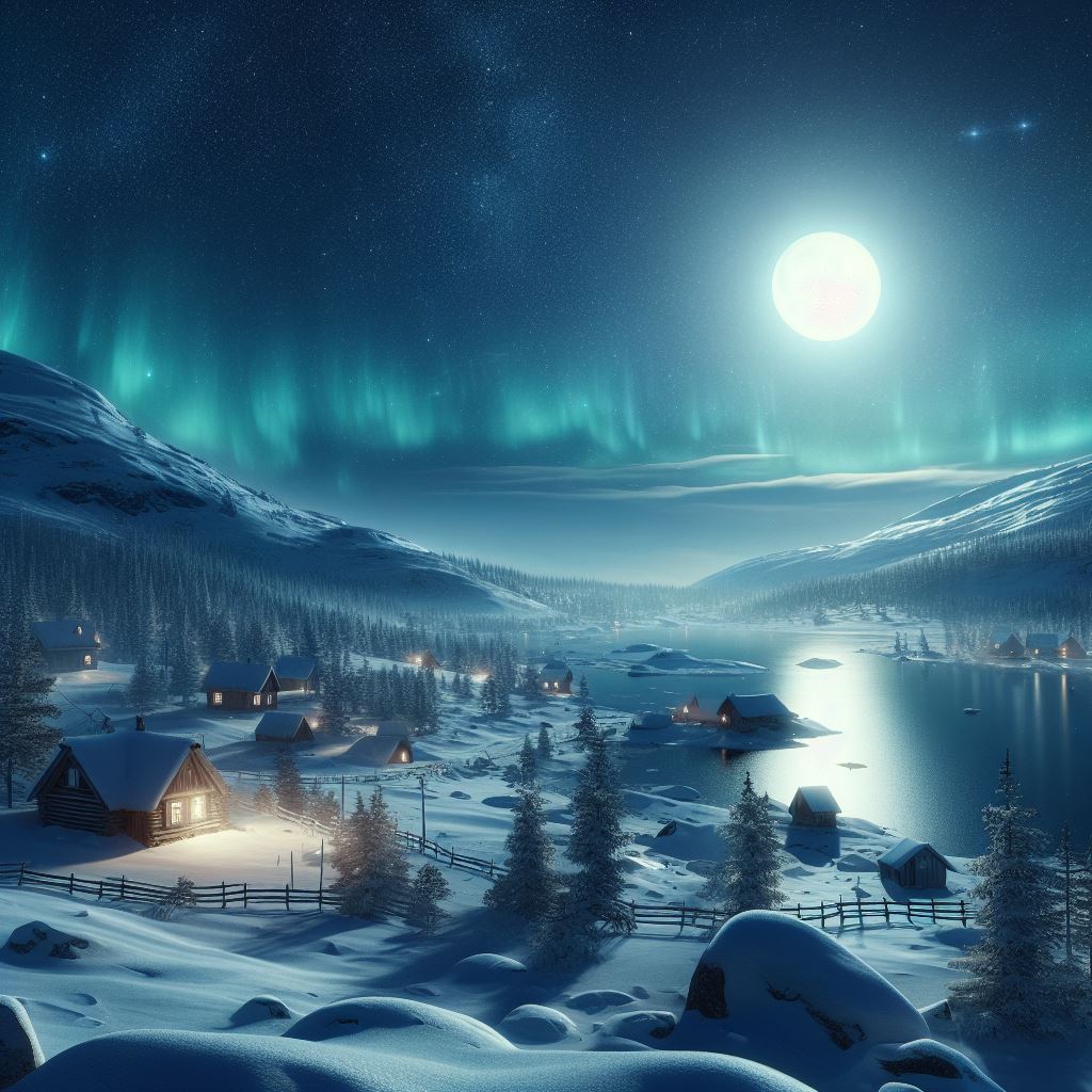 AI generated: DALL·E prompt: A beautiful winter landscape, the snow glitters in... (DALL·E - Landscapes)