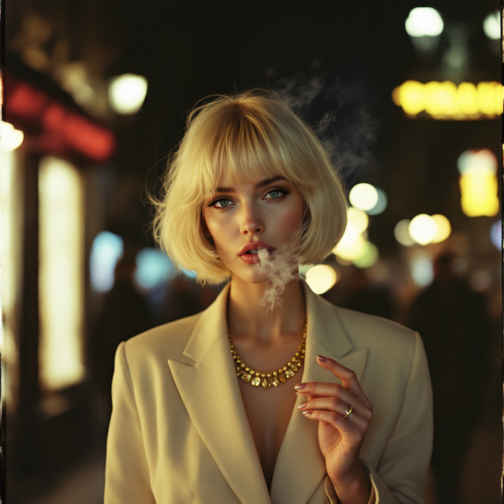 FLUX prompt: a white skin woman with blond bobbed hairstyle. we... - FLUX