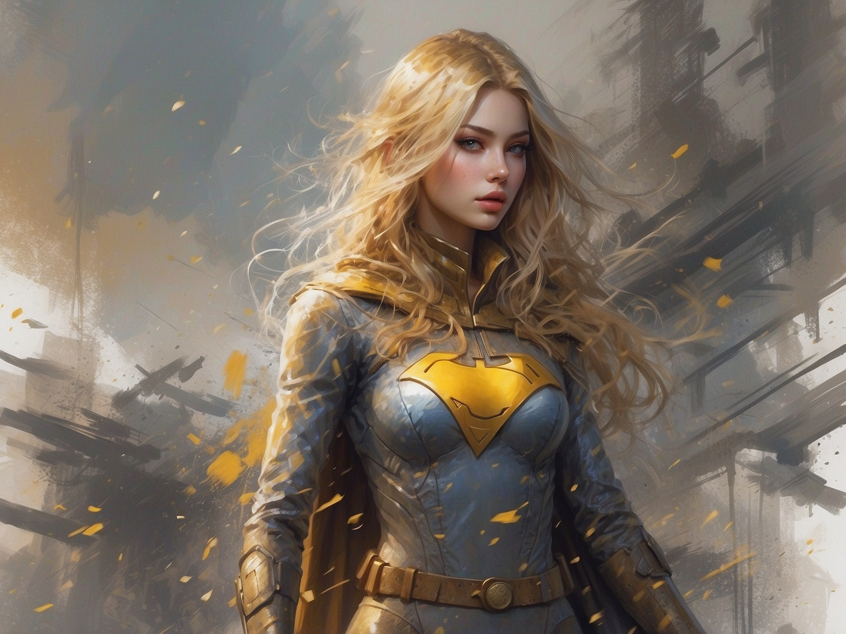 Stable Diffusion prompt: a masterpiece, batgirl/supergirl...
