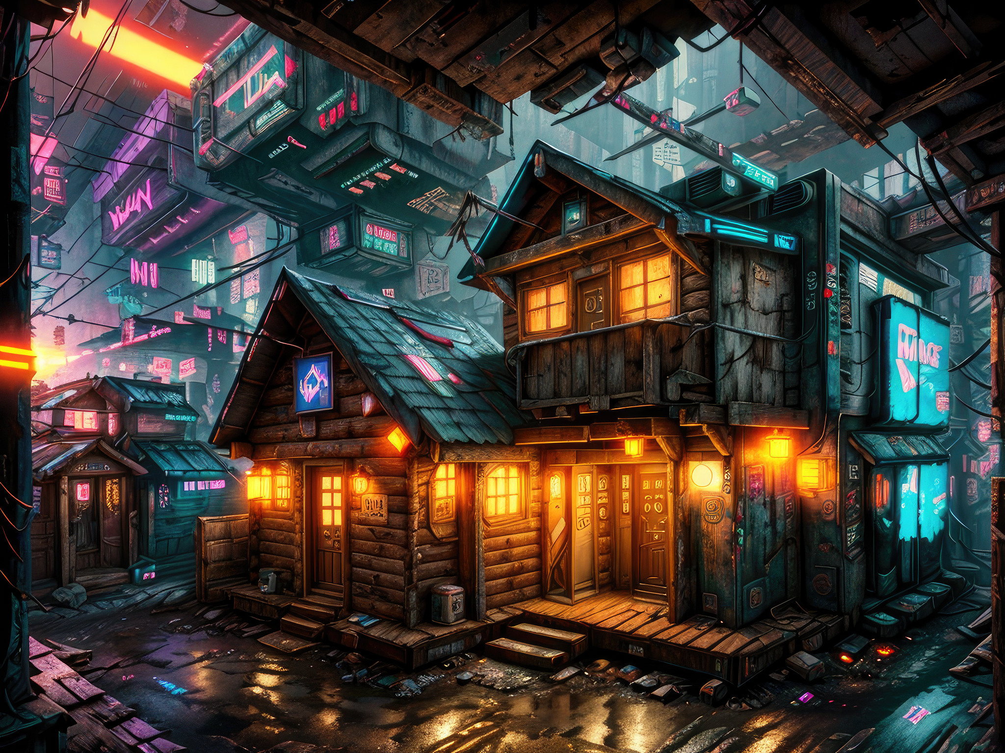 Stable Diffusion prompt: A quaint cabin hidden amidst a d...