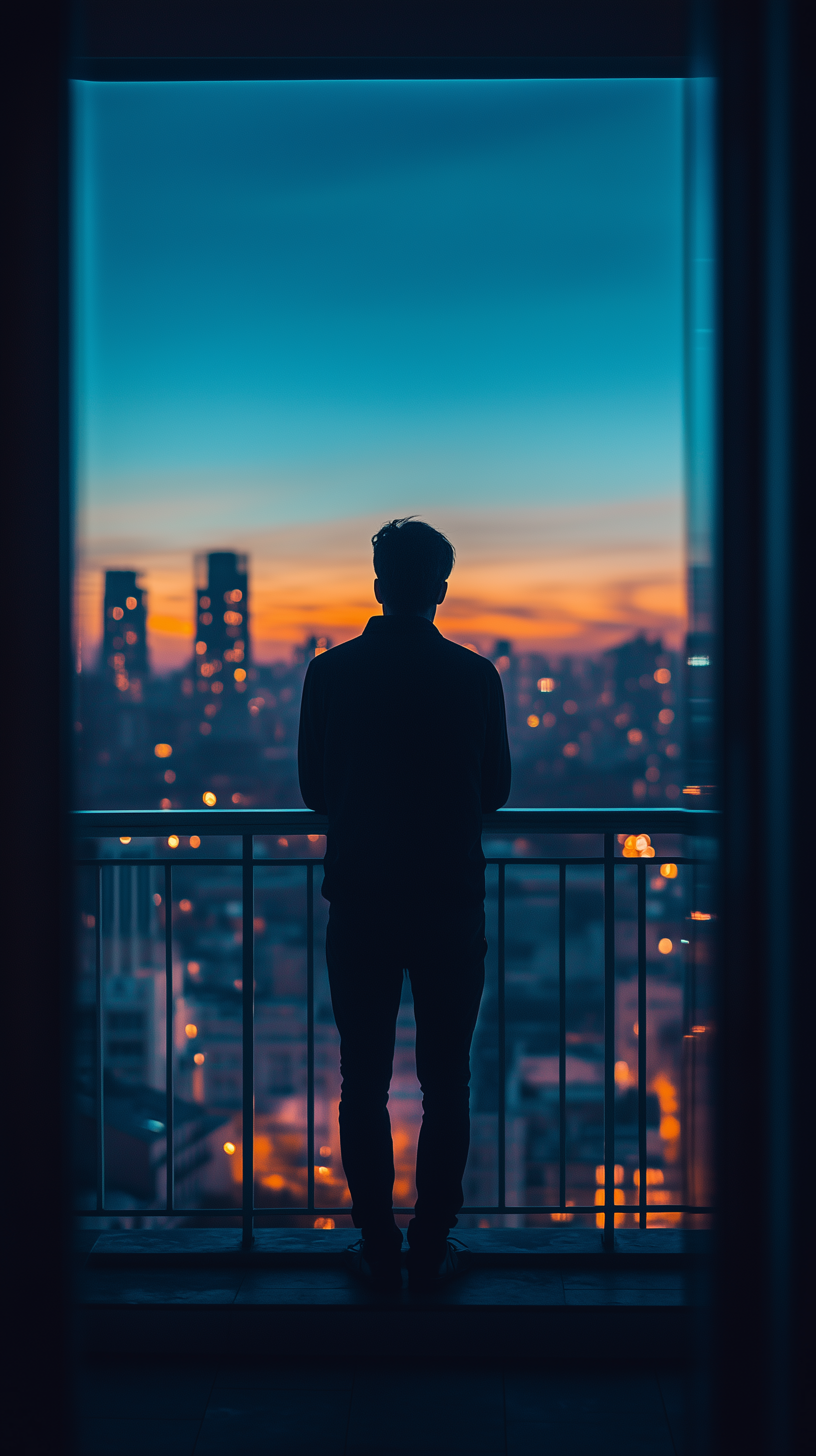 AI generated: Midjourney prompt: photography, solitary man stands at a balcony over... (Midjourney - Photography)