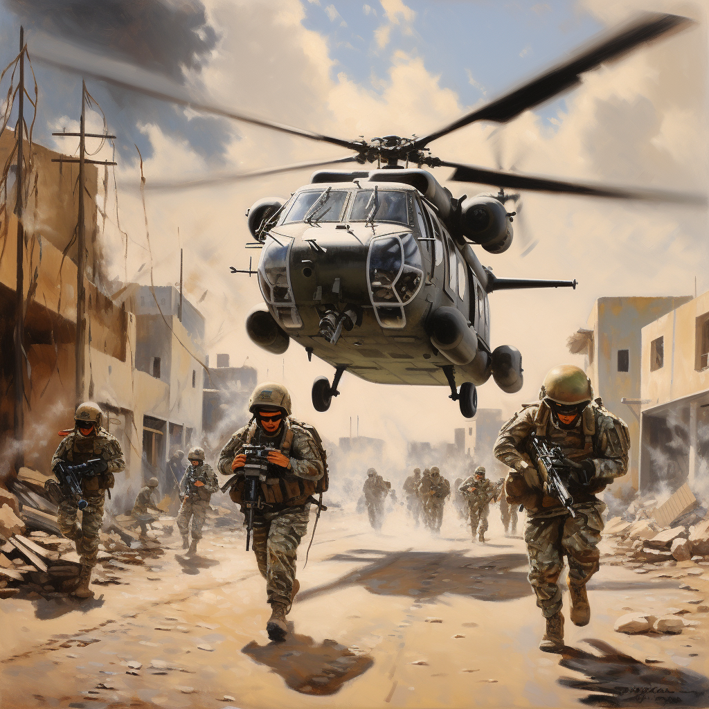 AI generated: Midjourney prompt: israeli defence forces, army, IDF, fighting, milit... (Midjourney - Concept Art)