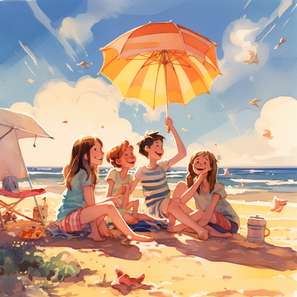 AI generated: Midjourney prompt: A group of friends enjoying a day at the beach.The... (Midjourney - Anime)