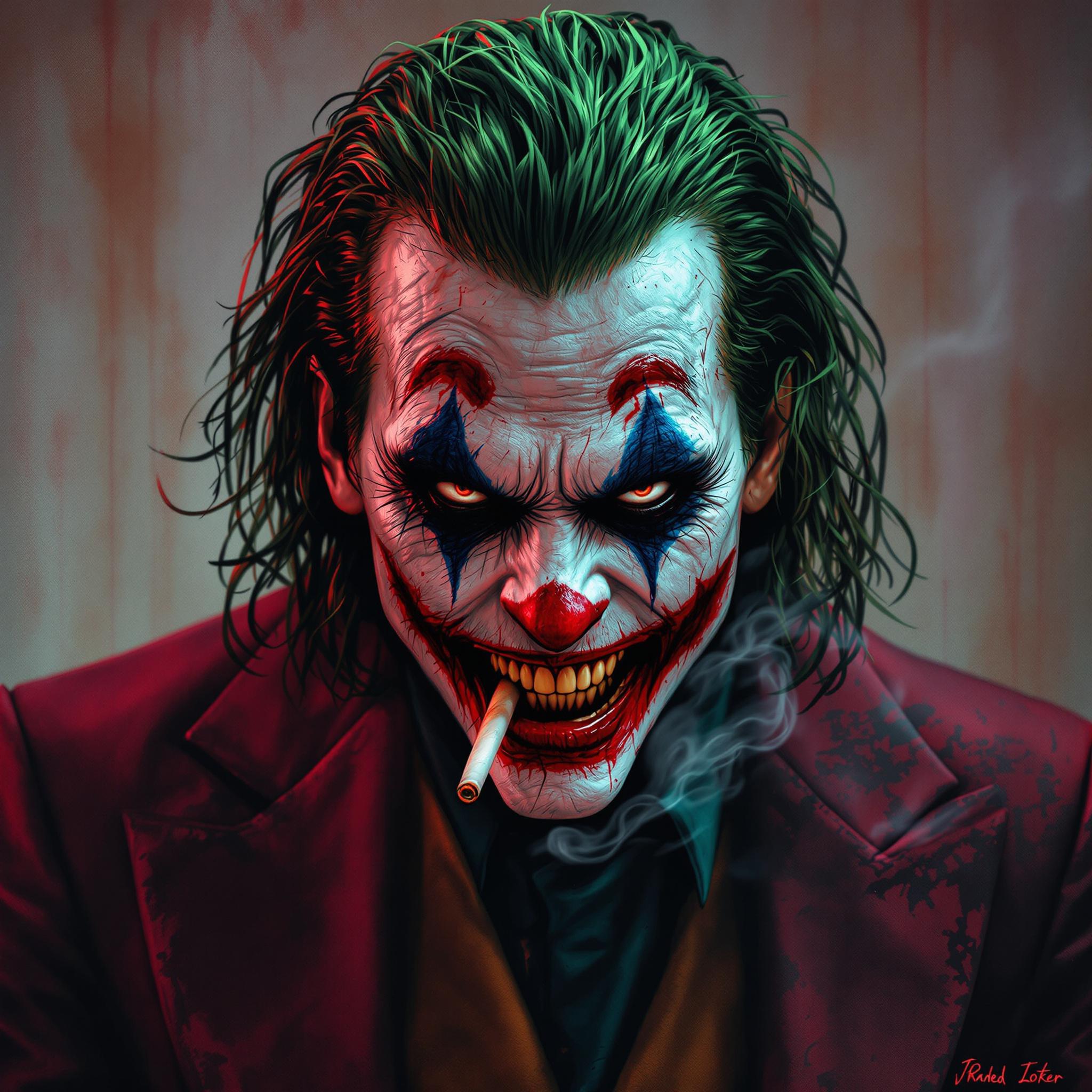 صورة مولدة بالذكاء الاصطناعي: FLUX prompt: Jared Leto's Joker in a horror movie is scary and ... (نموذج FLUX - فن مفاهيمي)