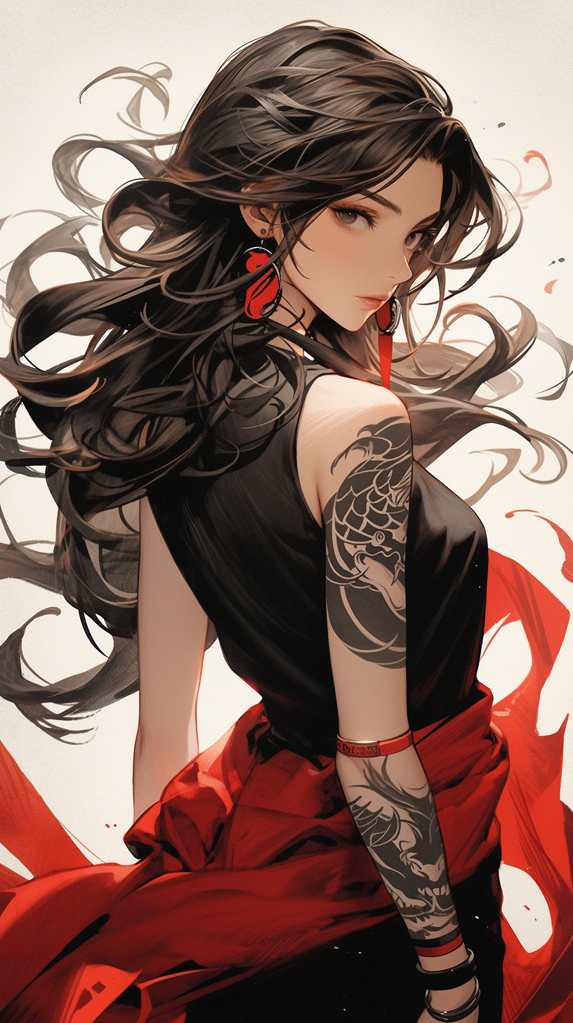 Midjourney prompt: a woman with tattoo by ryan lee, in the style of a... - Midjourney